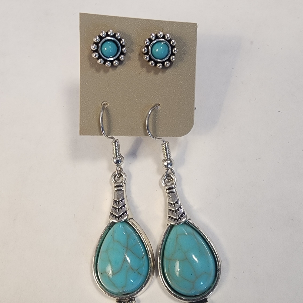 Turquoise and Silver Earrings Set